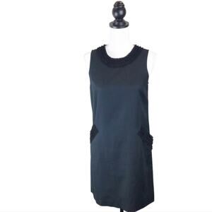 Ann Taylor LOFT Sleeveless Shift Black Dress with Fuffled Scoop Neck 4P